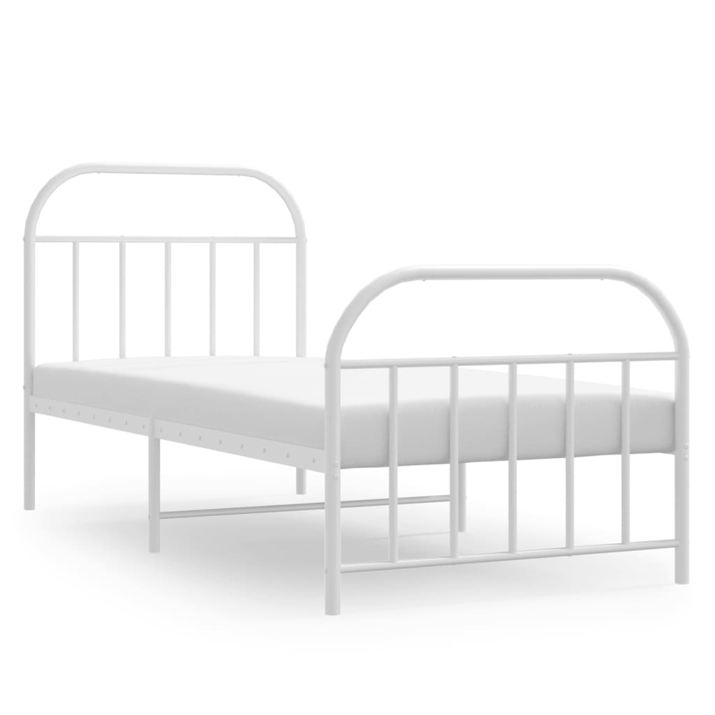 Cadre de lit métal sans matelas avec pied de lit blanc 80x200cm