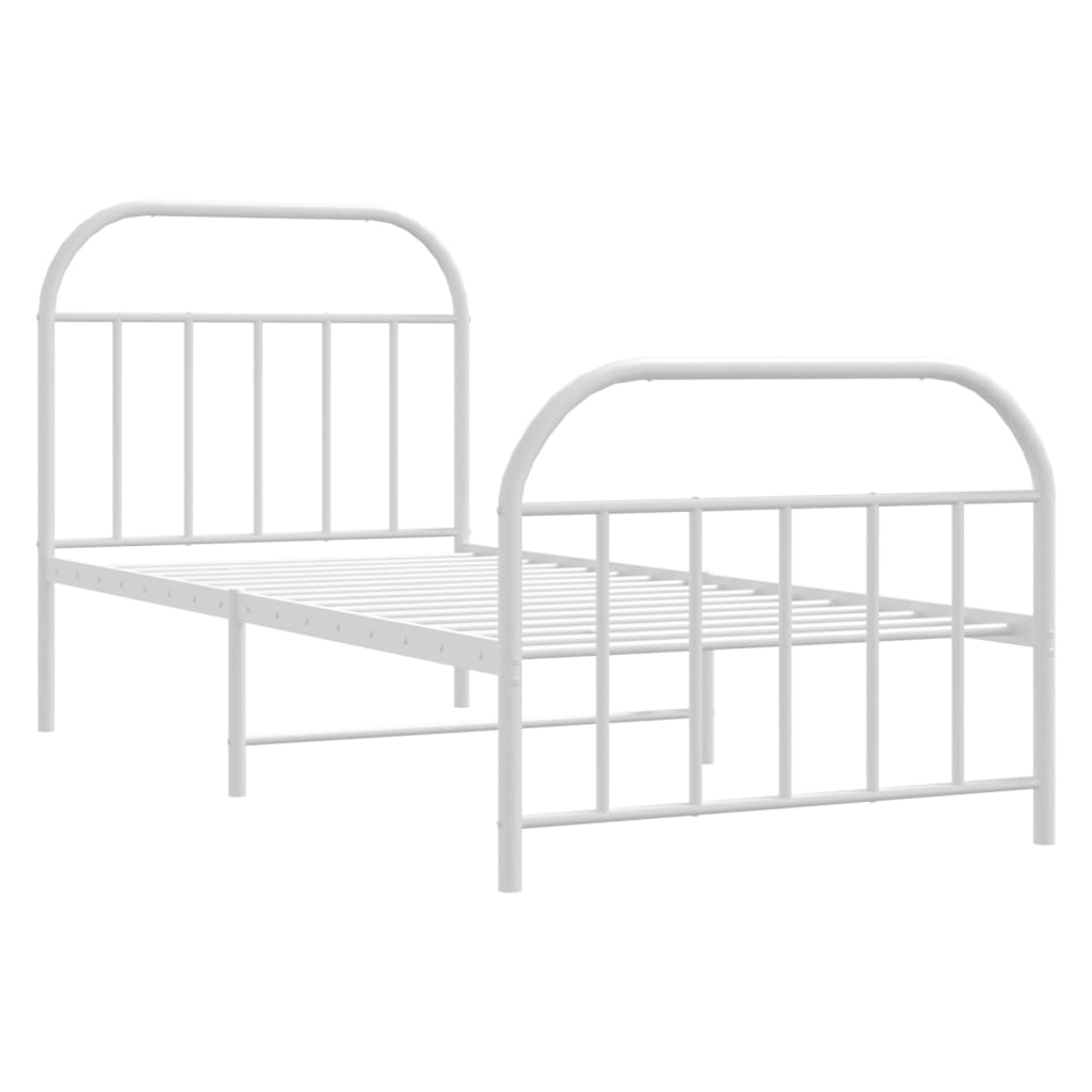 Cadre de lit métal sans matelas avec pied de lit blanc 80x200cm