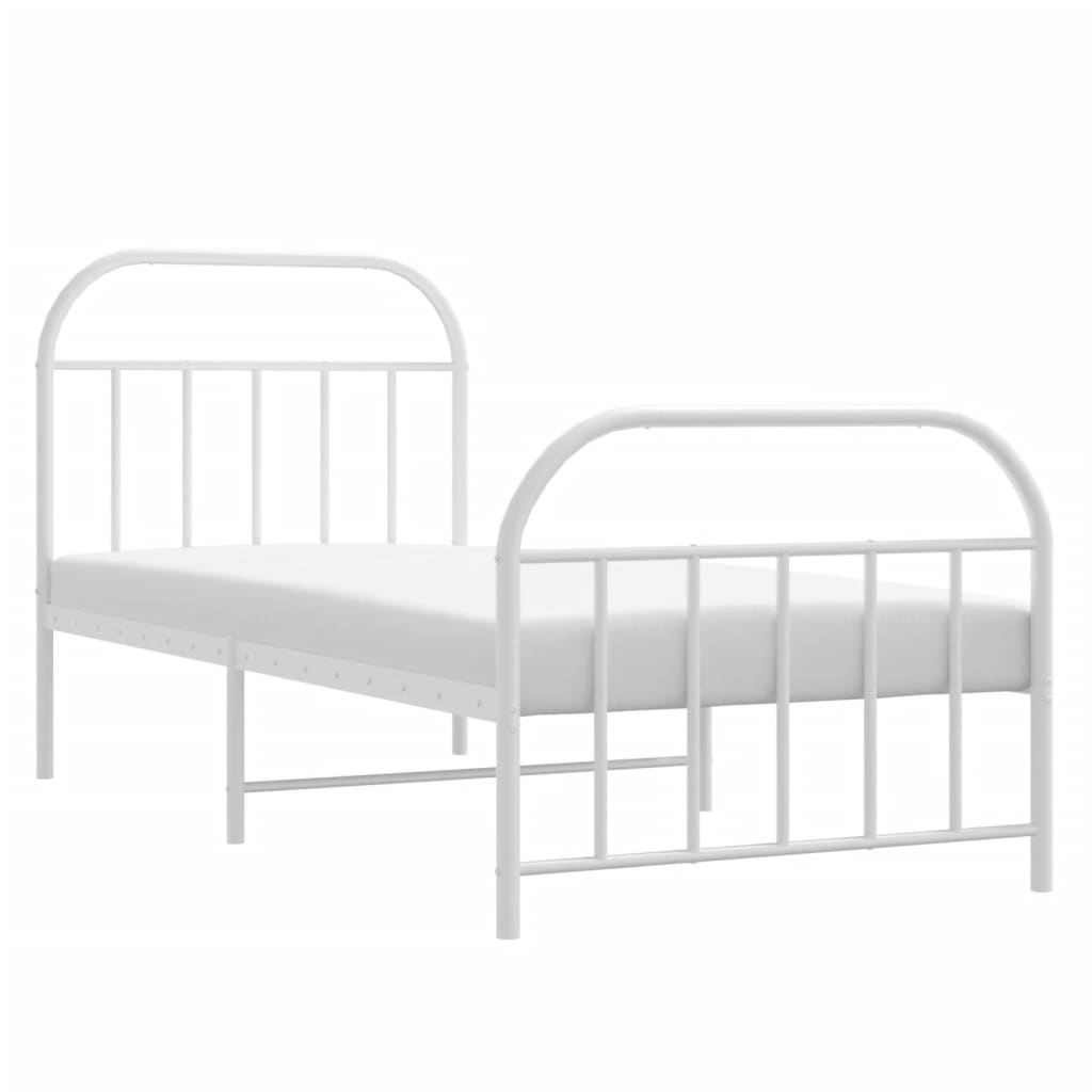 Cadre de lit métal sans matelas avec pied de lit blanc 90x200cm