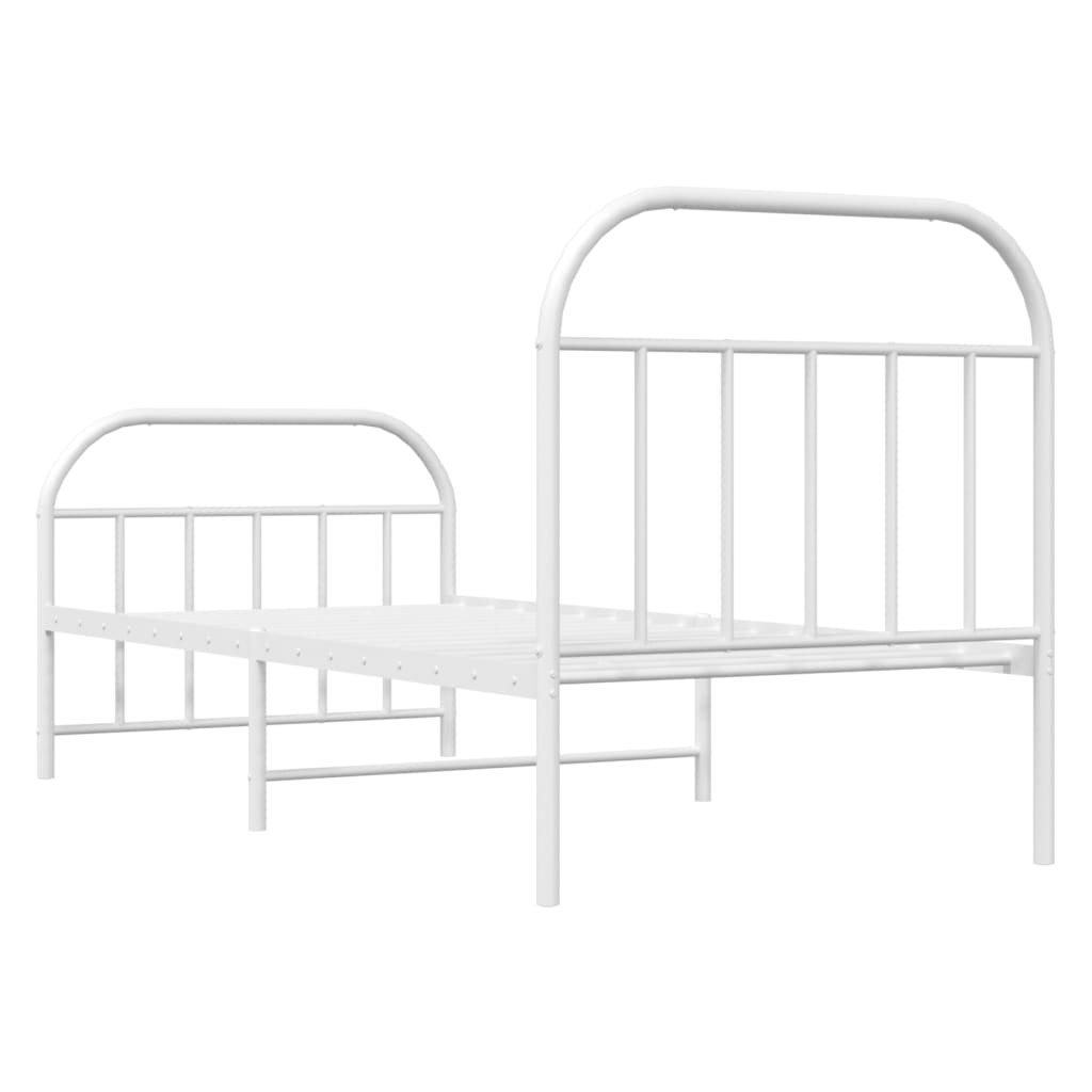 Cadre de lit métal sans matelas avec pied de lit blanc 90x200cm