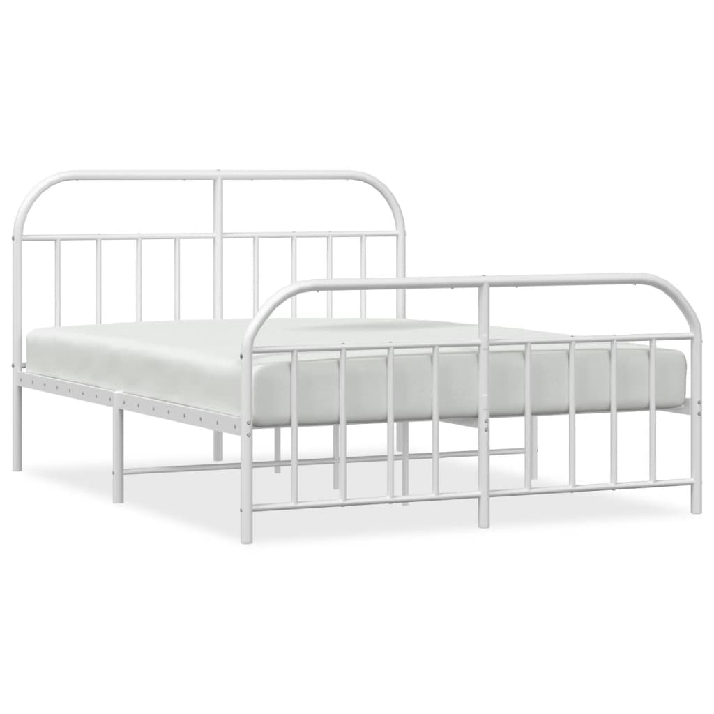 Metal bed frame without mattress and white footboard 160x200 cm