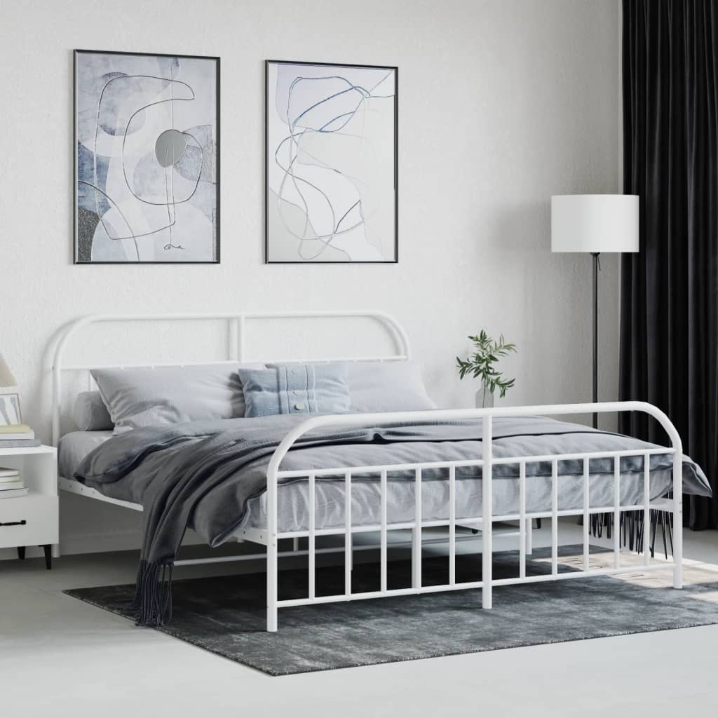 Metal bed frame without mattress and white footboard 160x200 cm