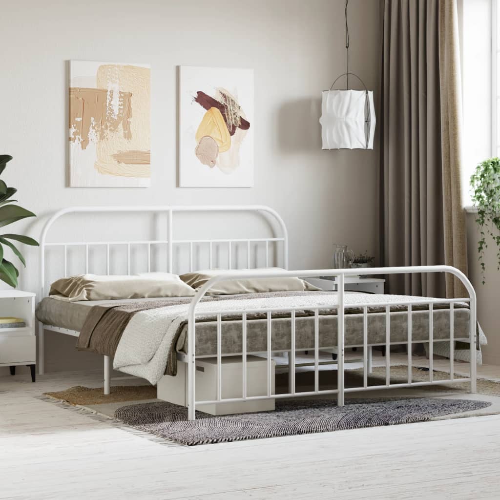 Metal bed frame without mattress and white footboard 160x200 cm