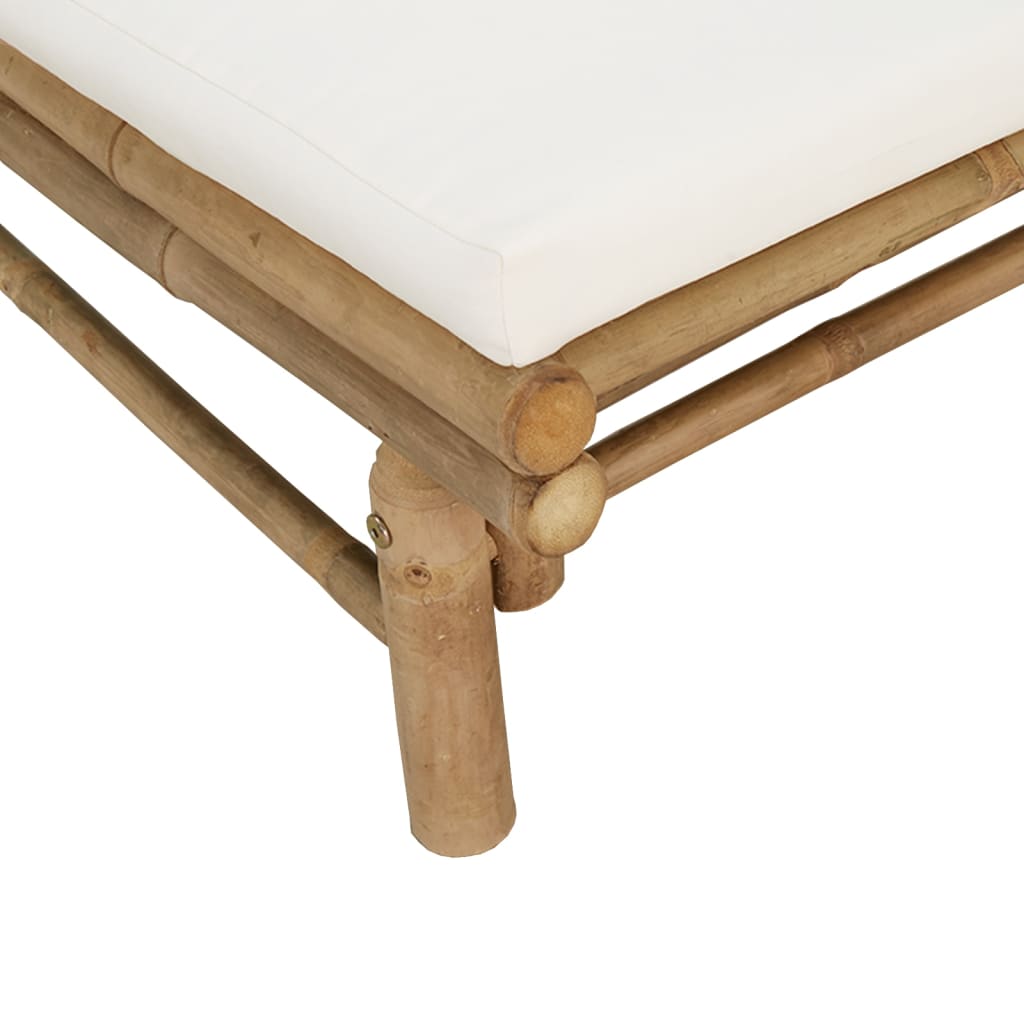 Banc de jardin avec coussins blanc crème bambou