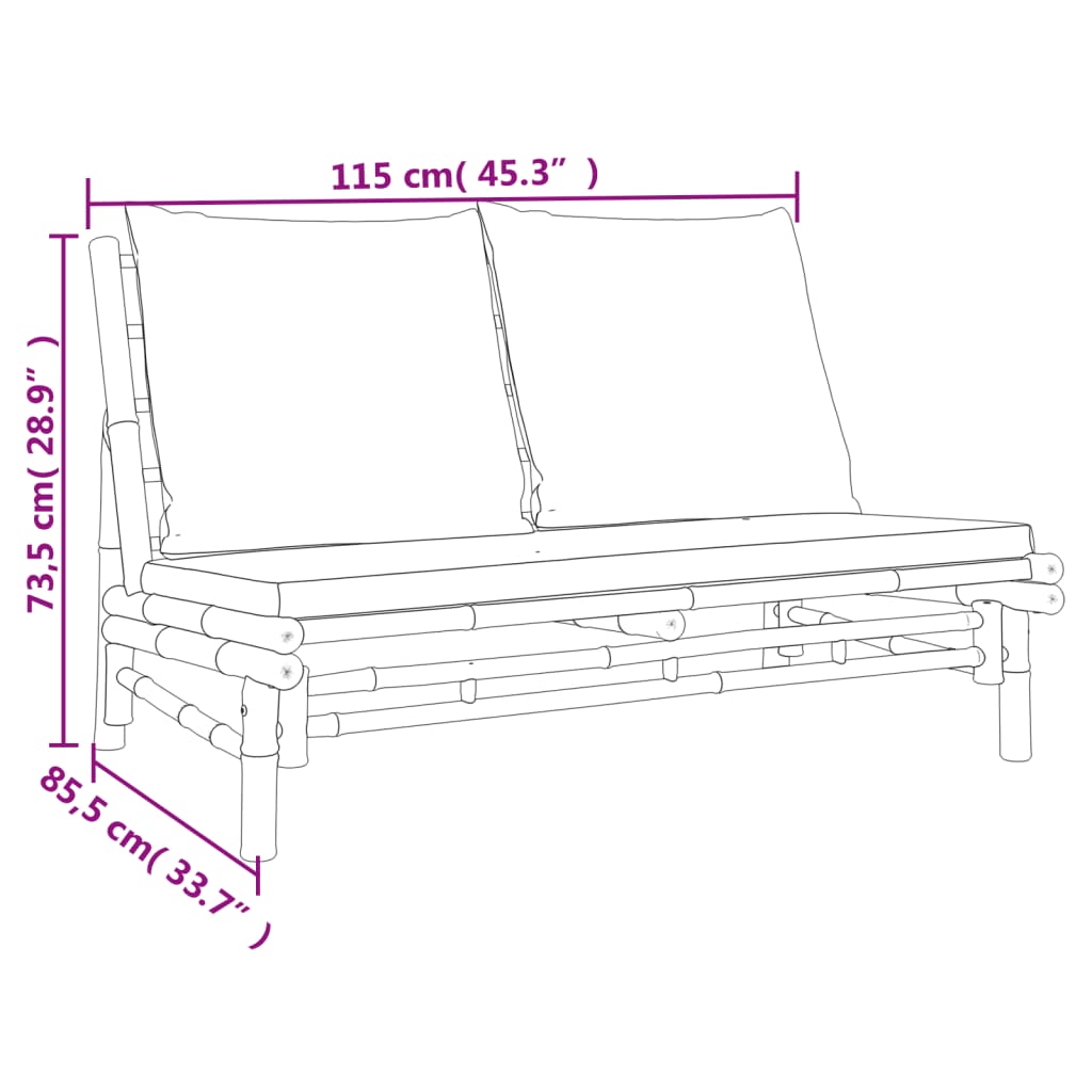 Banc de jardin avec coussins blanc crème bambou