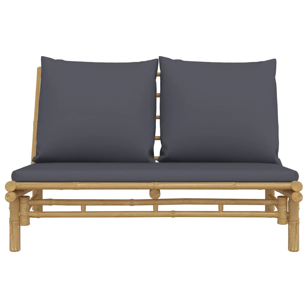 Banc de jardin avec coussins gris foncé bambou