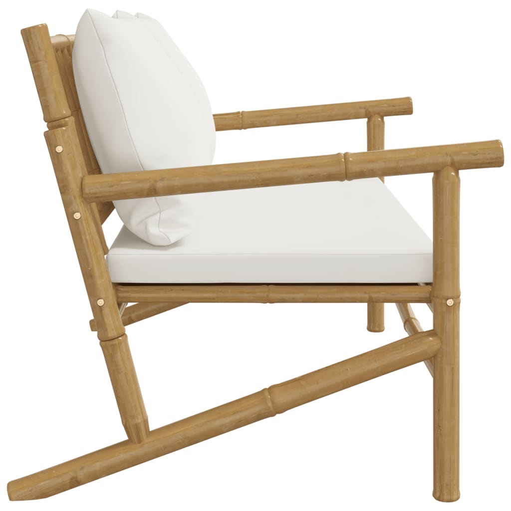 Banc de jardin avec coussins blanc crème bambou