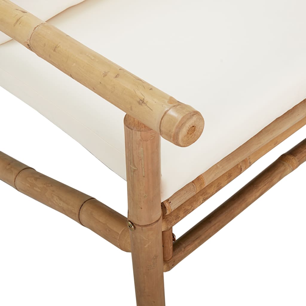 Banc de jardin avec coussins blanc crème bambou