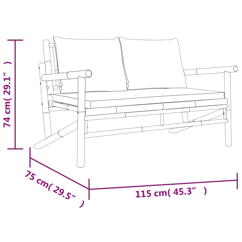 Banc de jardin avec coussins blanc crème bambou