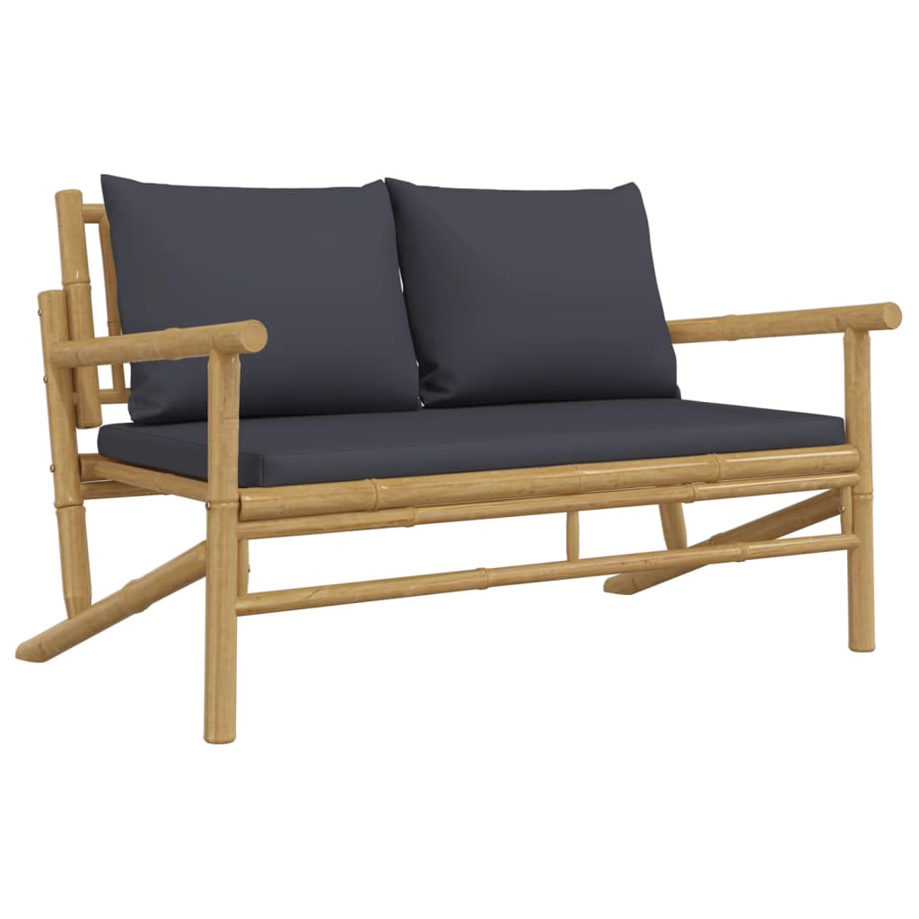 Banc de jardin avec coussins gris foncé bambou