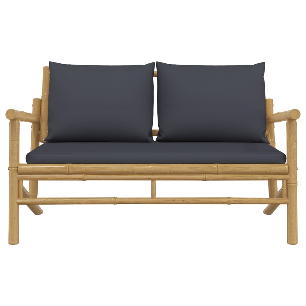 Banc de jardin avec coussins gris foncé bambou