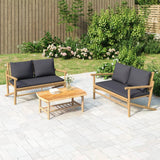 Banc de jardin avec coussins gris foncé bambou