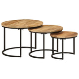 Tables gigognes 3 pcs bois de manguier massif brut