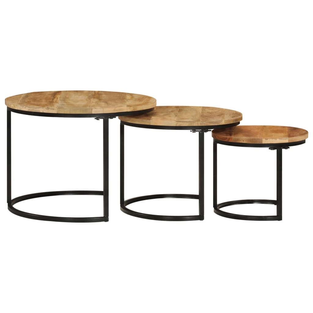 Tables gigognes 3 pcs bois de manguier massif brut