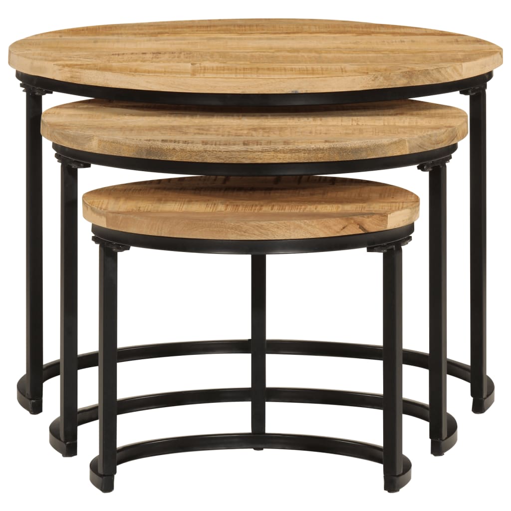 Tables gigognes 3 pcs bois de manguier massif brut