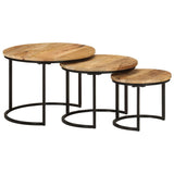 Tables gigognes 3 pcs bois de manguier massif brut