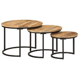 Tables gigognes 3 pcs bois de manguier massif brut