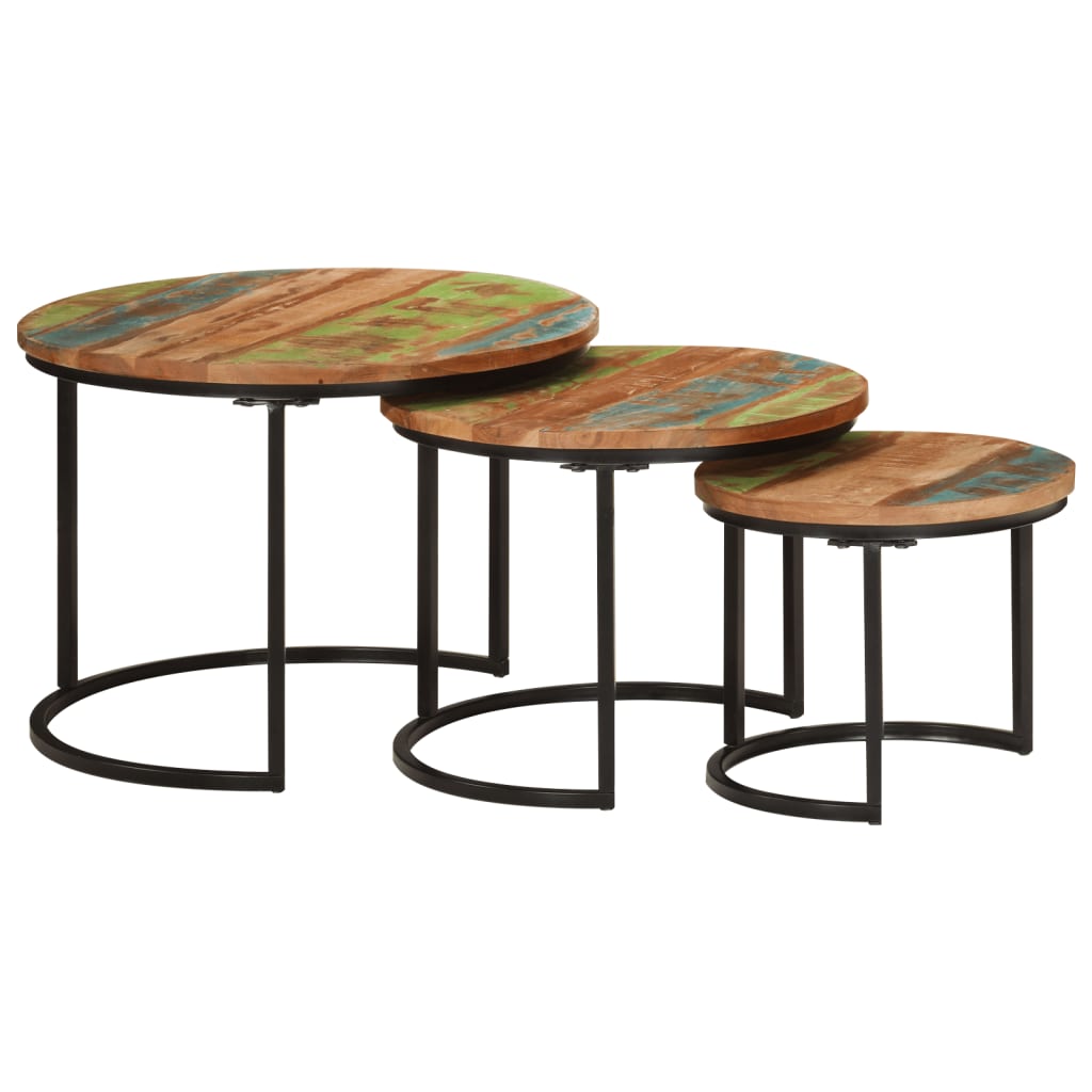 Tables gigognes 3 pcs bois massif de récupération