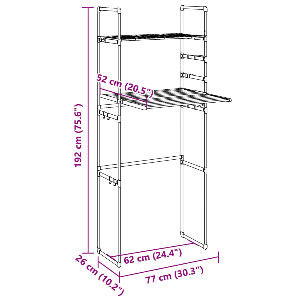 Étagère pour machine à laver 77x52x192 cm aluminium