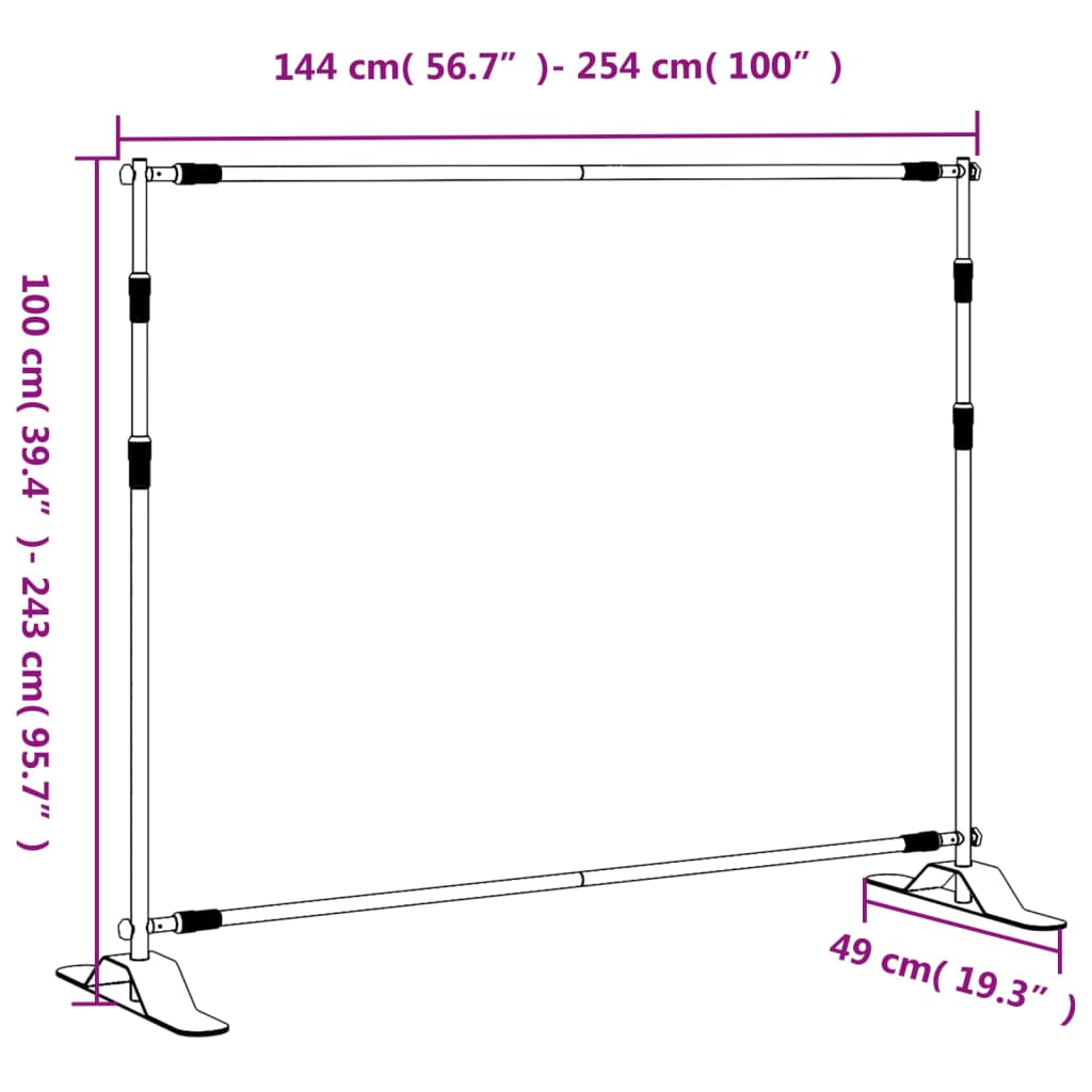 Support de toile de fond noir 254x243 cm acier