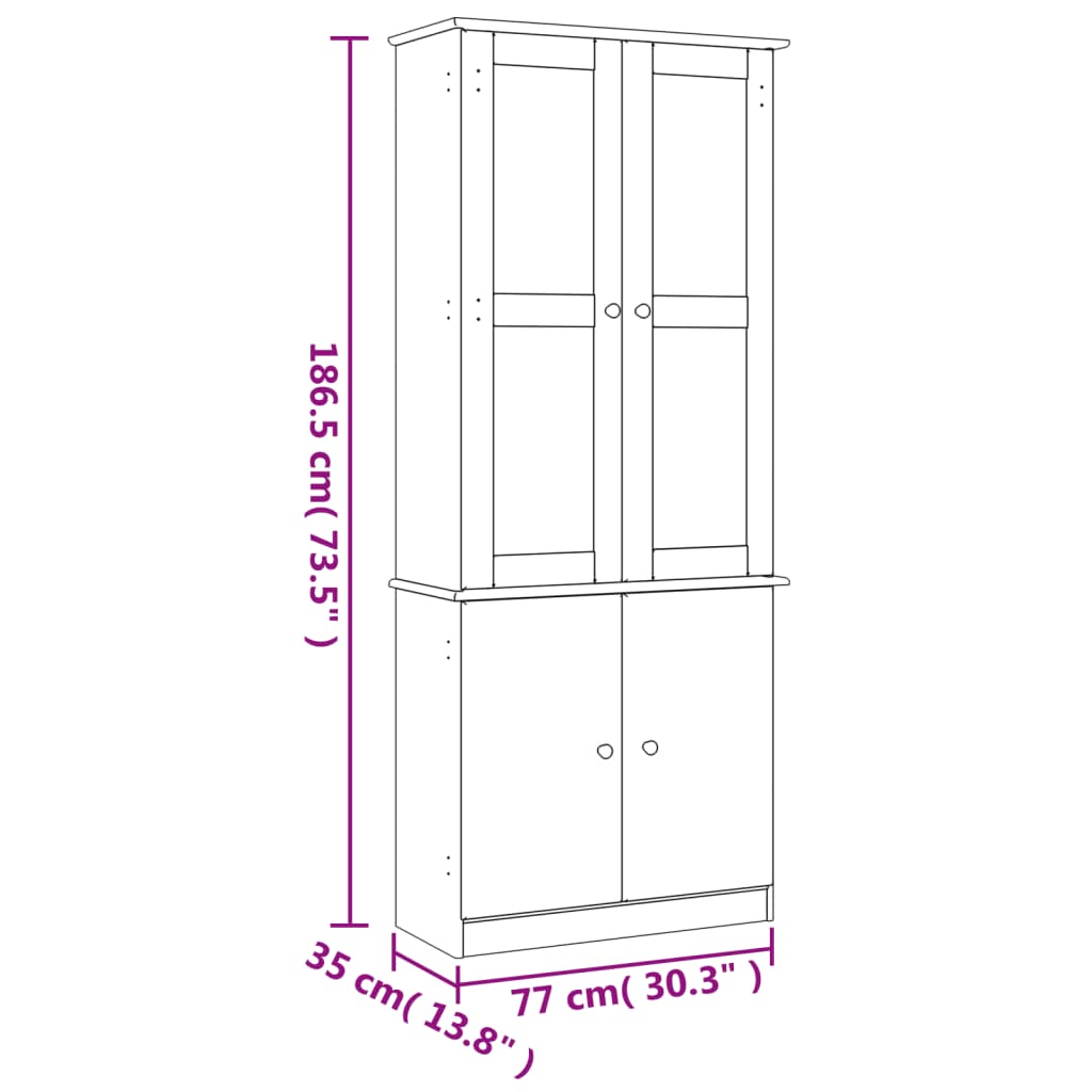 Vitrine en verre ALTA blanc 77x35x186,5 cm bois de pin massif