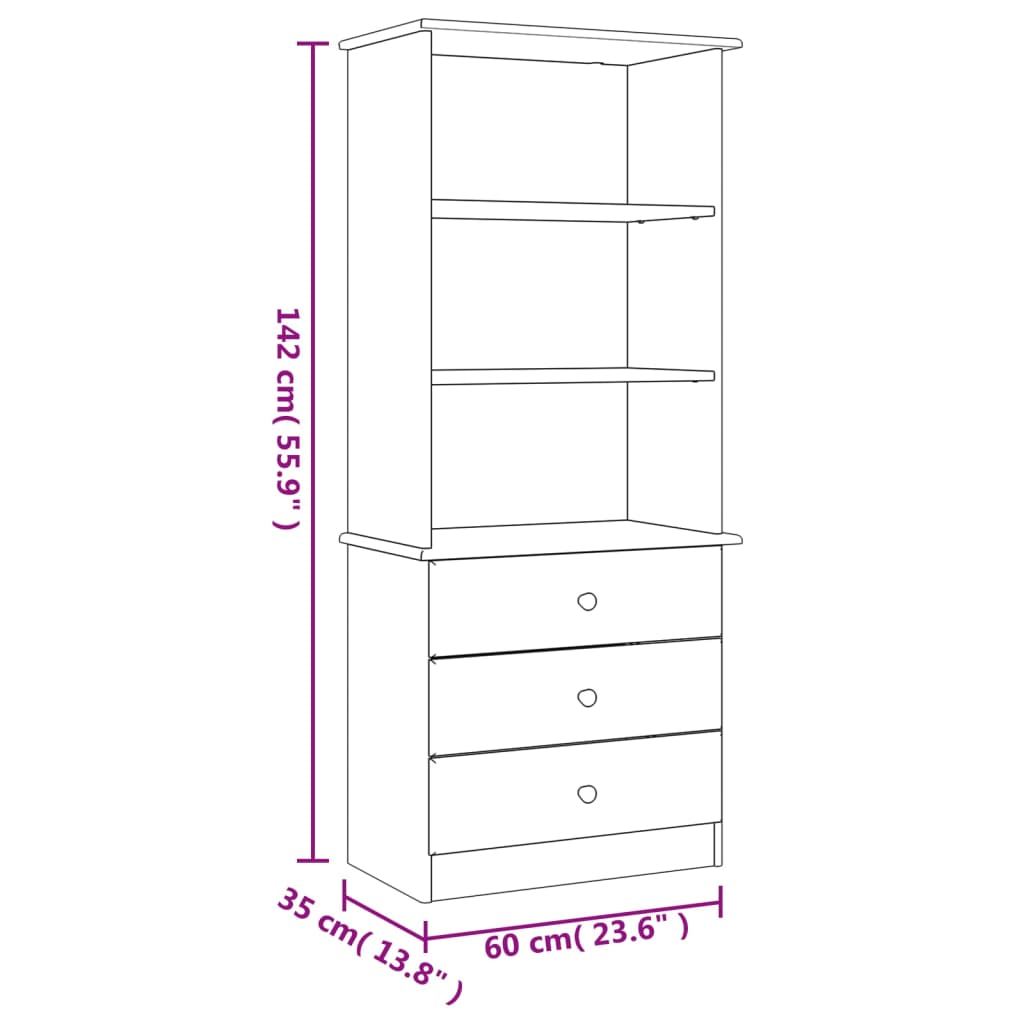 Bibliothèque avec tiroirs ALTA 60x35x142 cm bois massif de pin