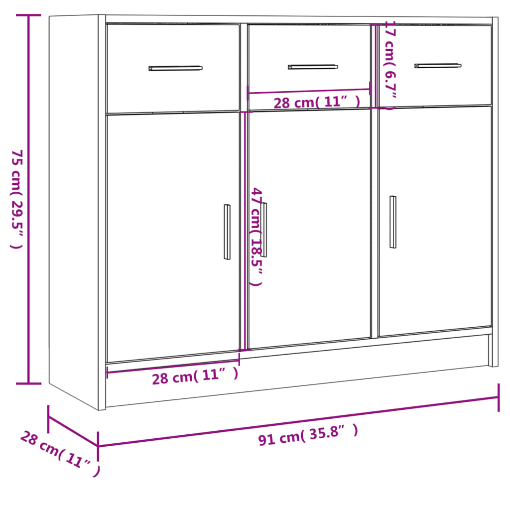 Buffet blanc 91x28x75 cm bois d'ingénierie