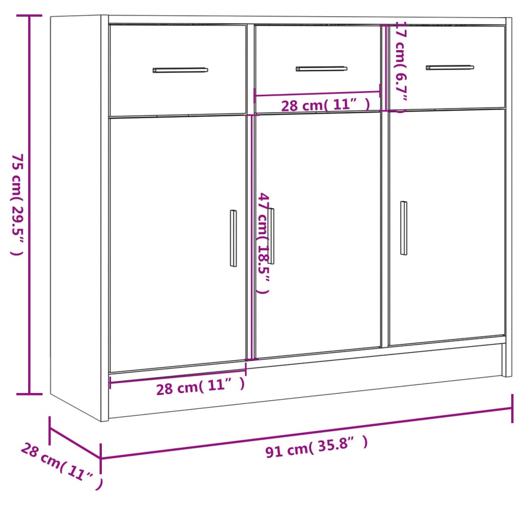 Concrete gray sideboard 91x28x75 cm engineered wood