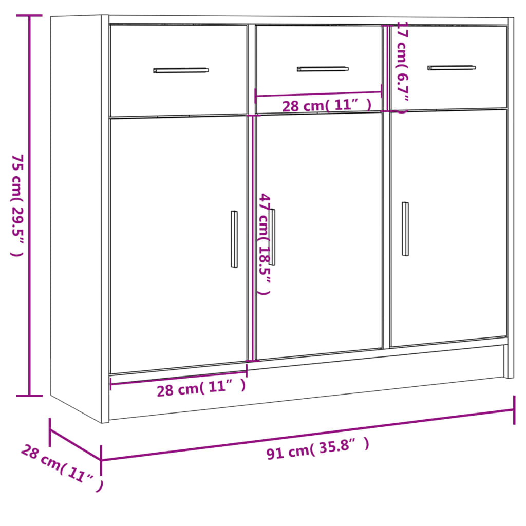 Buffet chêne fumé 91x28x75 cm bois d'ingénierie