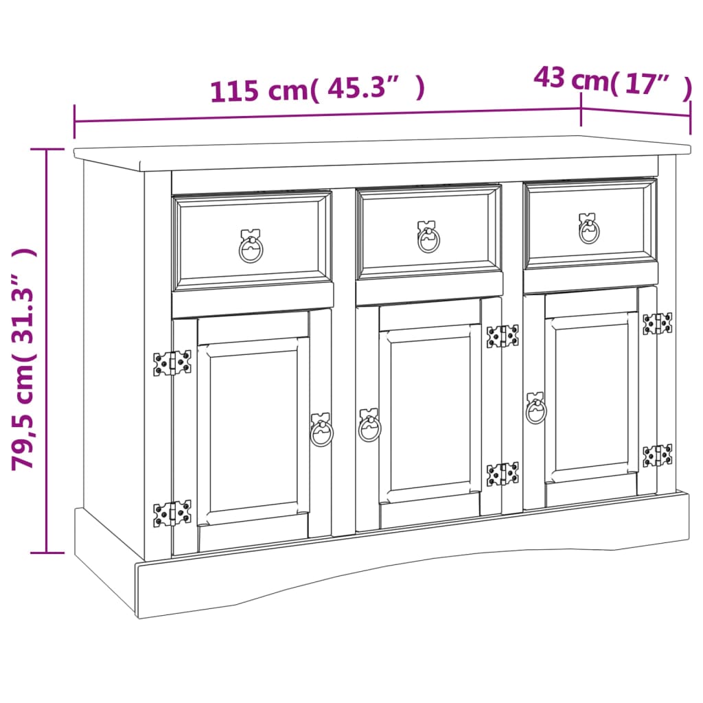 Buffet Corona 115x43x79,5 cm bois massif pin mexicain