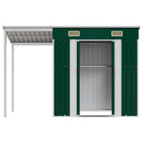 Abri de jardin avec toit prolongé vert 277x110,5x181 cm acier