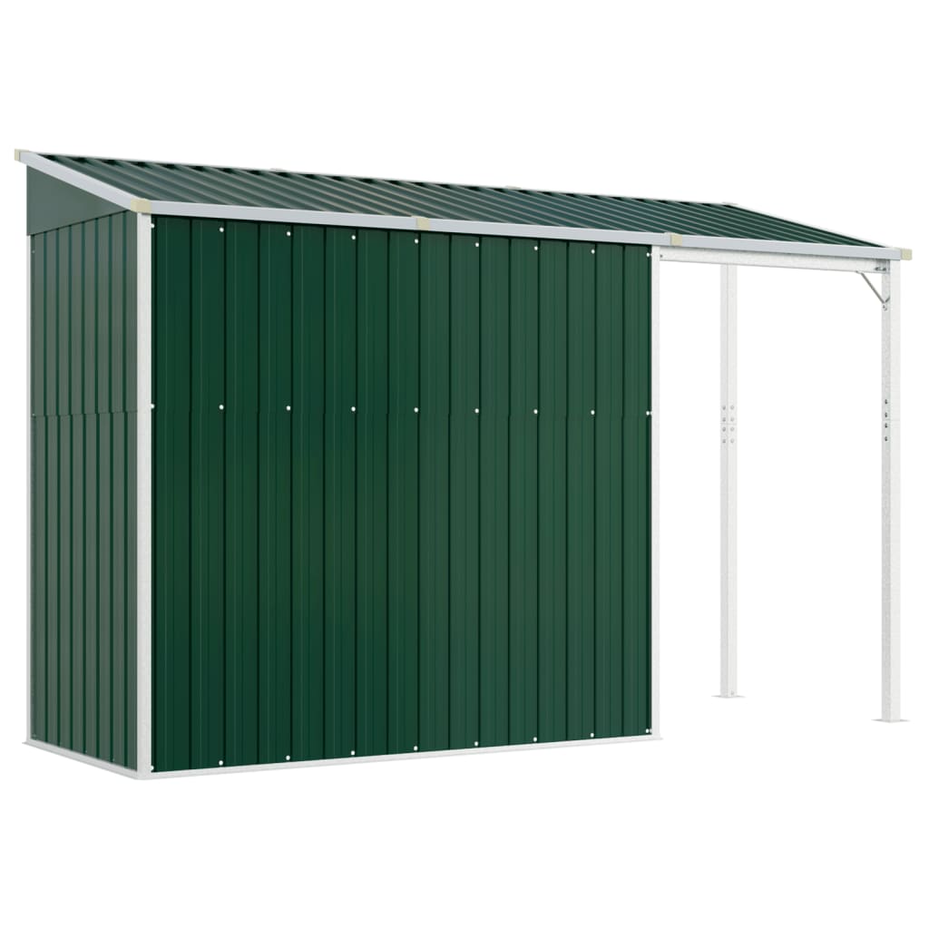 Abri de jardin avec toit prolongé vert 277x110,5x181 cm acier