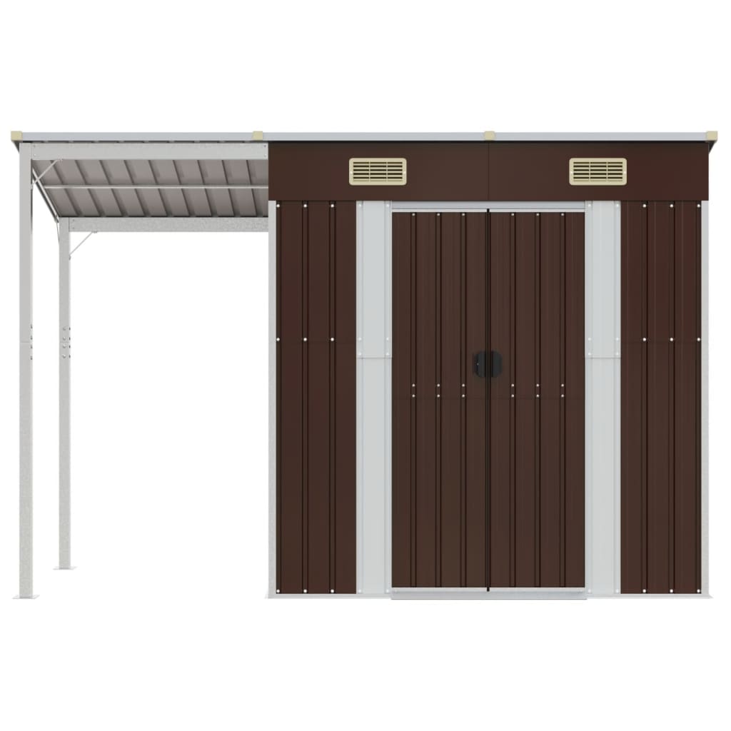 Abri de jardin avec toit prolongé marron 277x110,5x181 cm acier