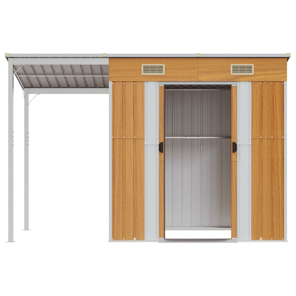 Garden shed with extended roof light brown 277x110.5x181 cm