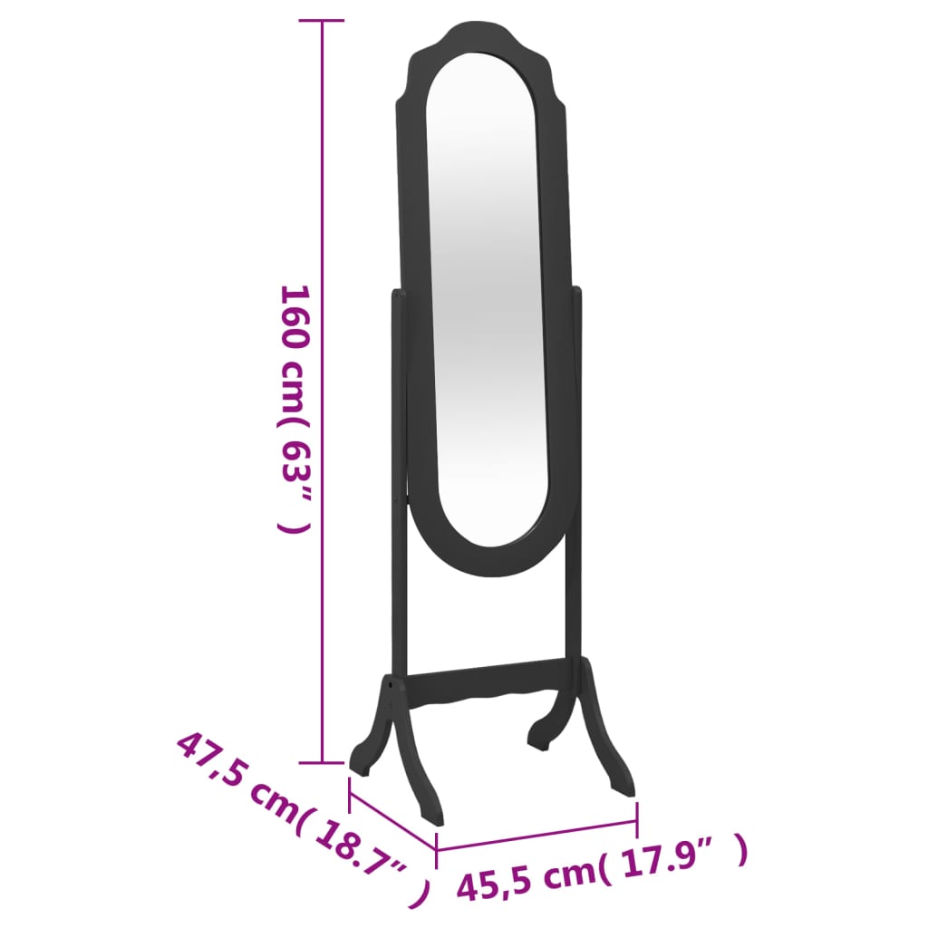 Schwarzer Standspiegel 45,5 x 47,5 x 160 cm, Holzwerkstoff