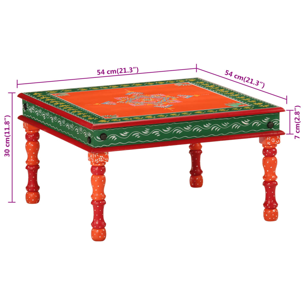 Table basse orange bois de manguier massif peint à la main