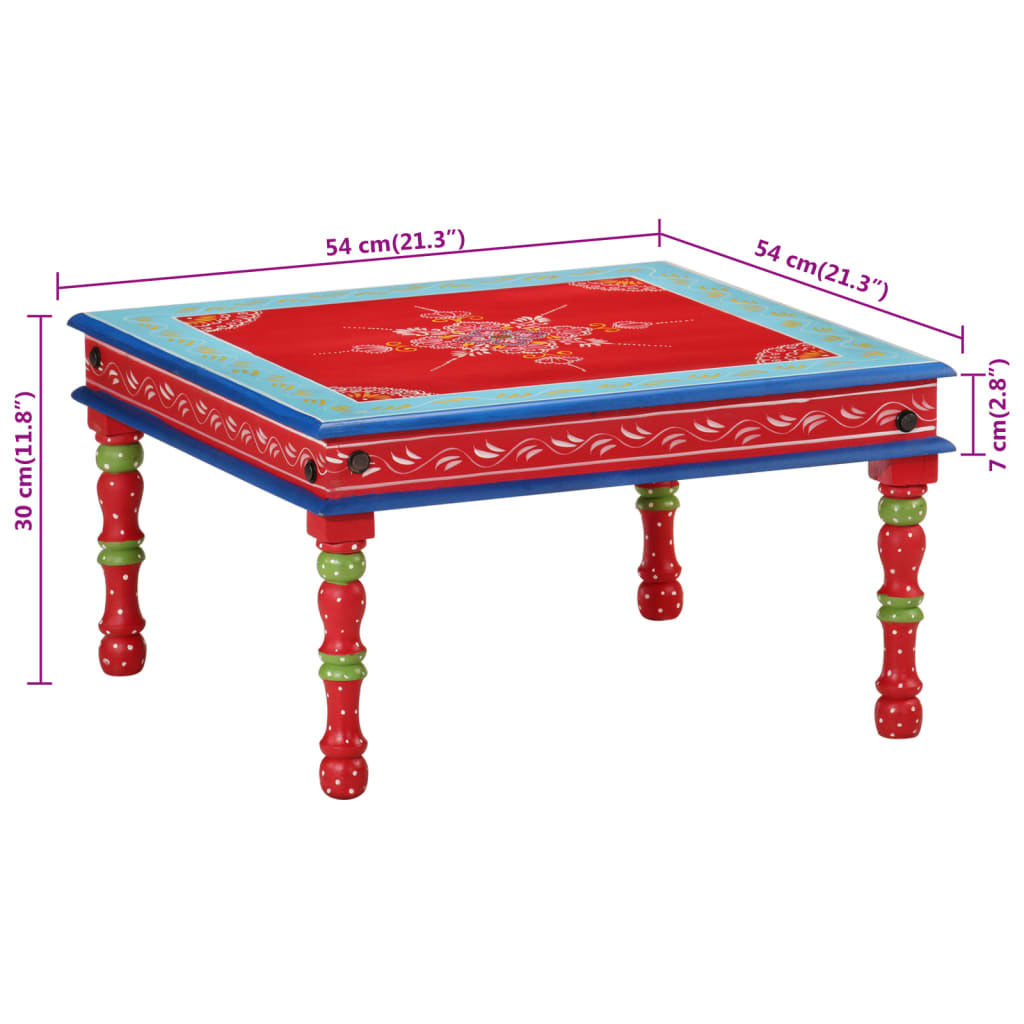 Red coffee table solid mango wood hand painted