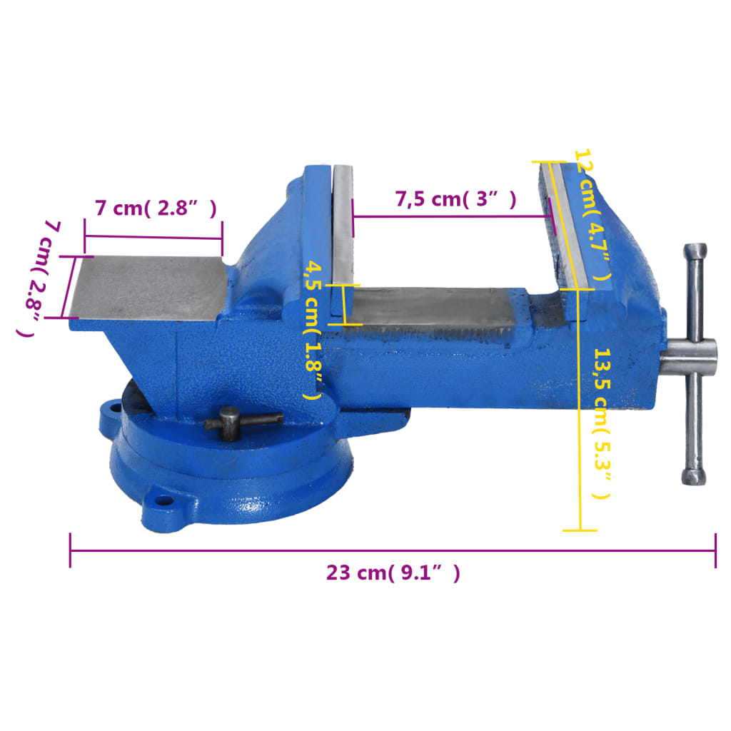 Blue 100 mm cast iron bench vice