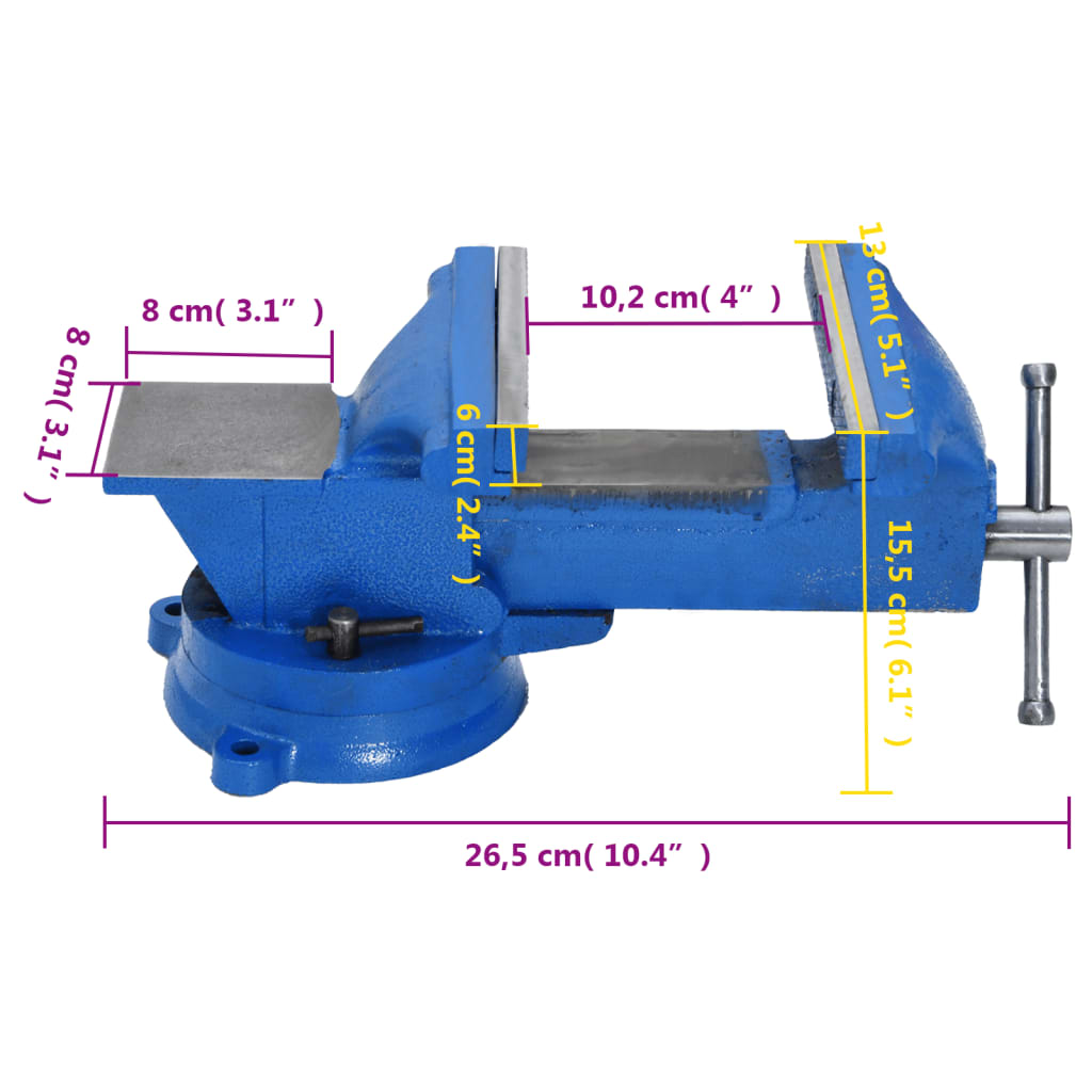 Blue 125mm cast iron bench vice