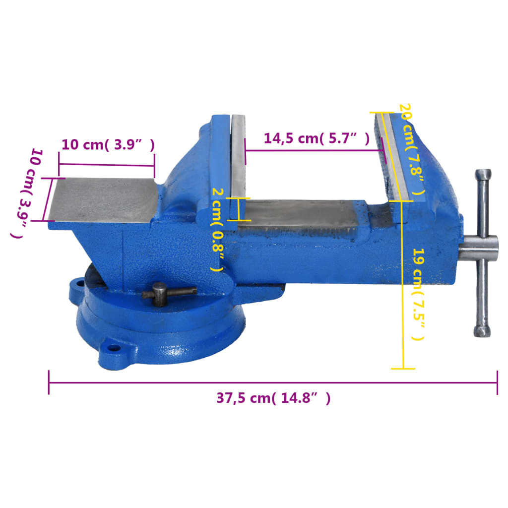 Blue 200 mm cast iron bench vice