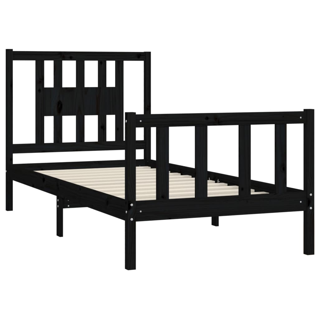 Cadre de lit sans matelas noir bois de pin massif 90x200 cm