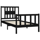 Cadre de lit sans matelas noir bois de pin massif 90x200 cm