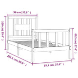 Cadre de lit sans matelas noir bois de pin massif 90x200 cm