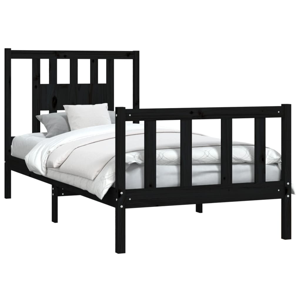 Cadre de lit sans matelas noir bois massif de pin 100x200 cm