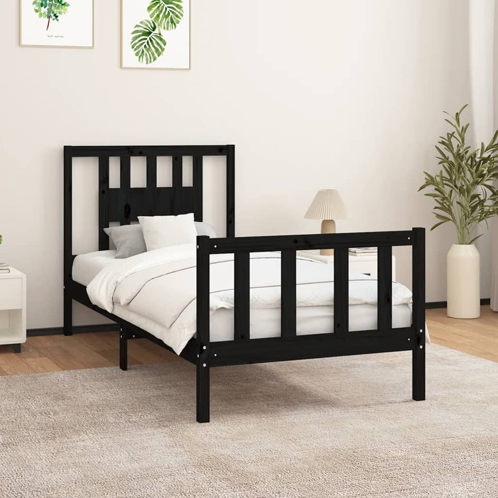 Cadre de lit sans matelas noir bois massif de pin 100x200 cm