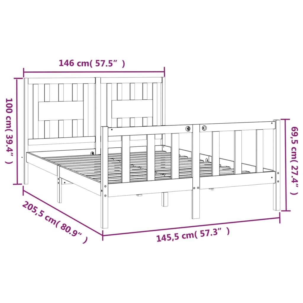 Cadre de lit sans matelas bois massif de pin 140x200 cm