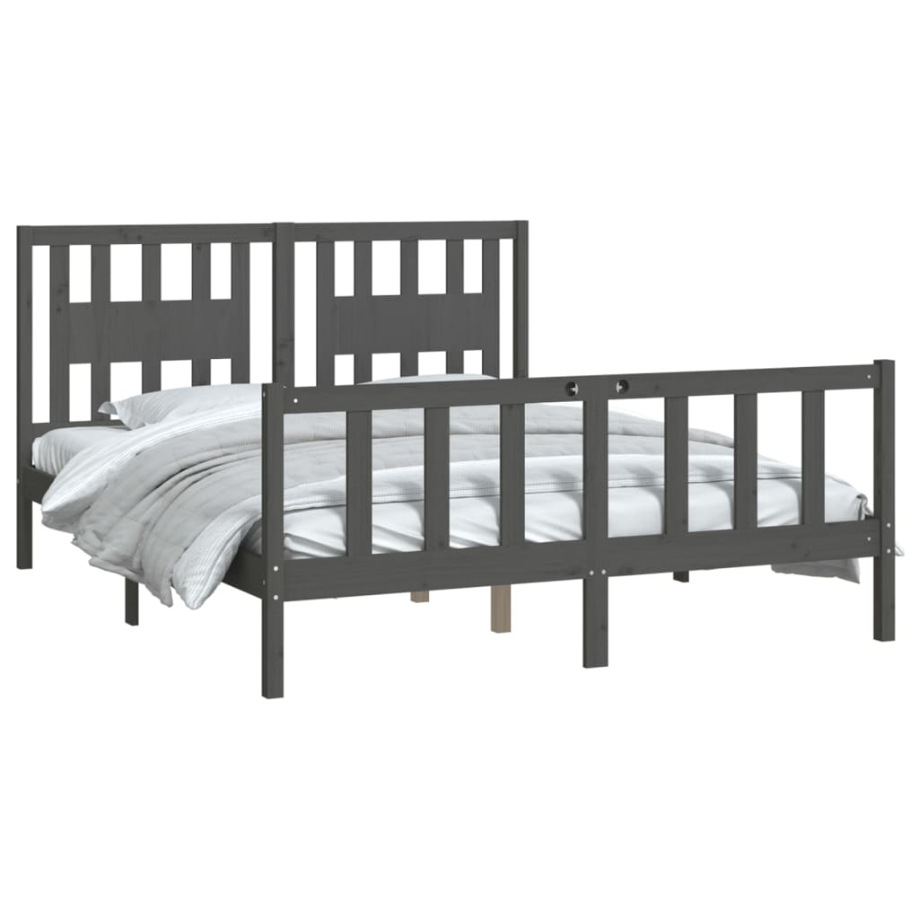 Cadre de lit sans matelas gris bois de pin massif