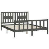 Cadre de lit sans matelas gris bois de pin massif