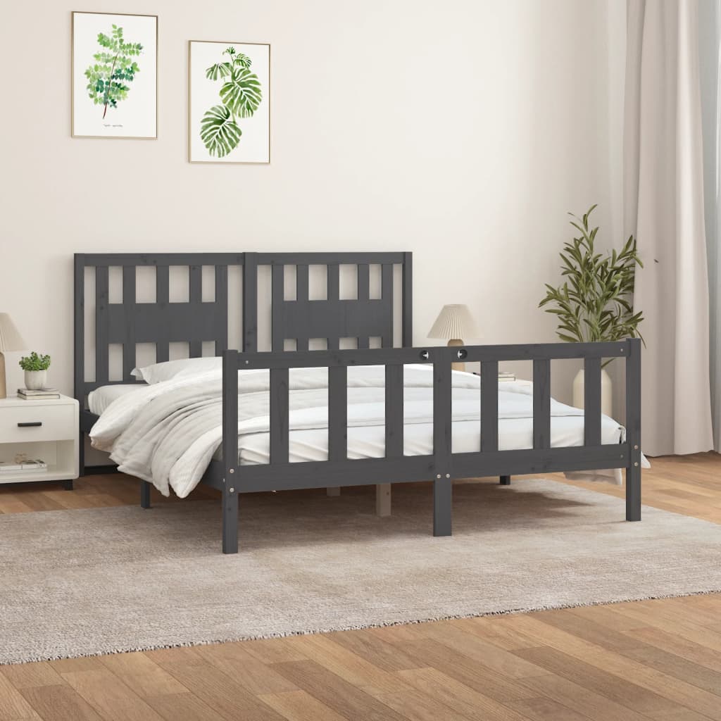 Cadre de lit sans matelas gris bois de pin massif