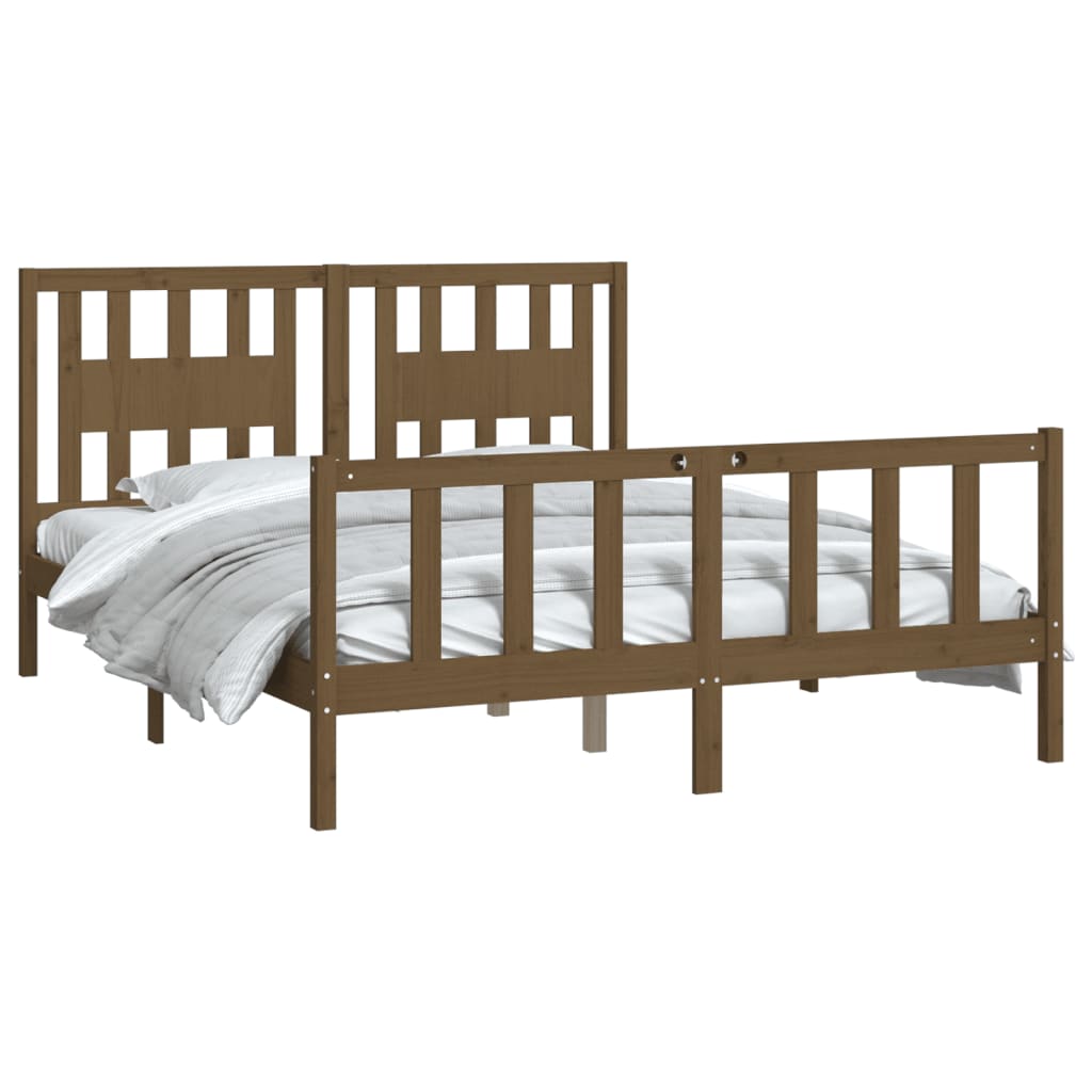 Cadre de lit sans matelas marron bois massif